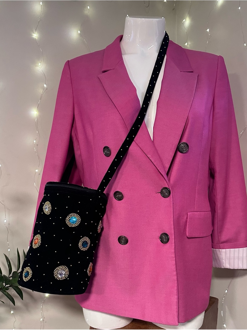 Black Velvet Jeweled Crossbody Bag